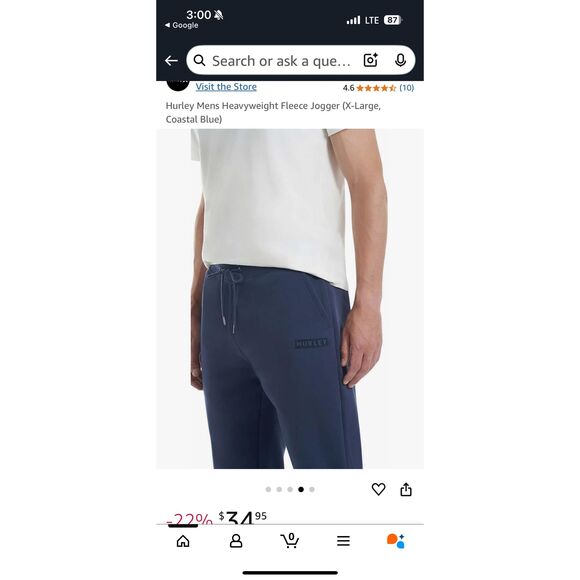 HURLEY - NWT - M Sz L Mid-Weight Fleece Joggers in Coastal Blue - Picture 14 of 15